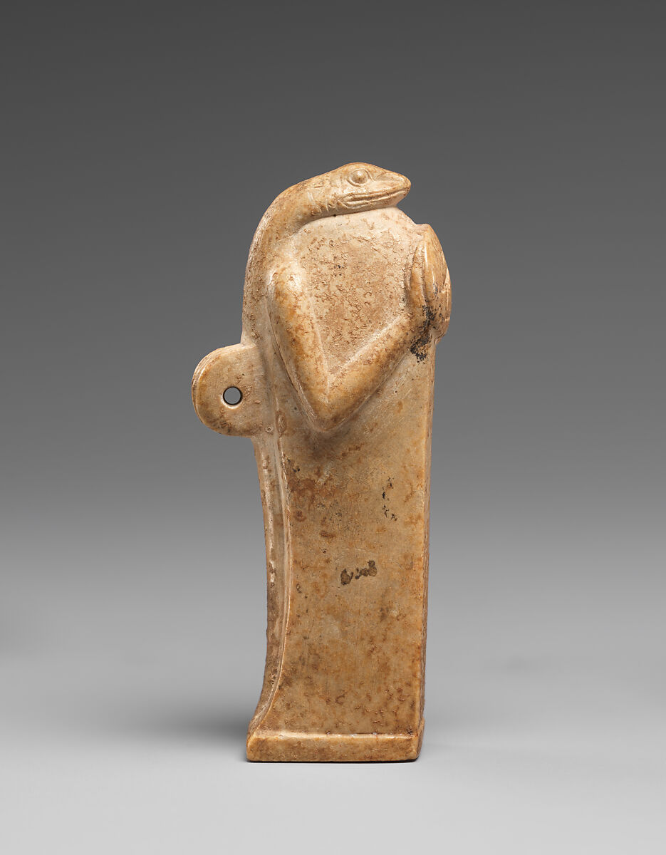 Snake amulet probably representing Atum, Hard Limestone