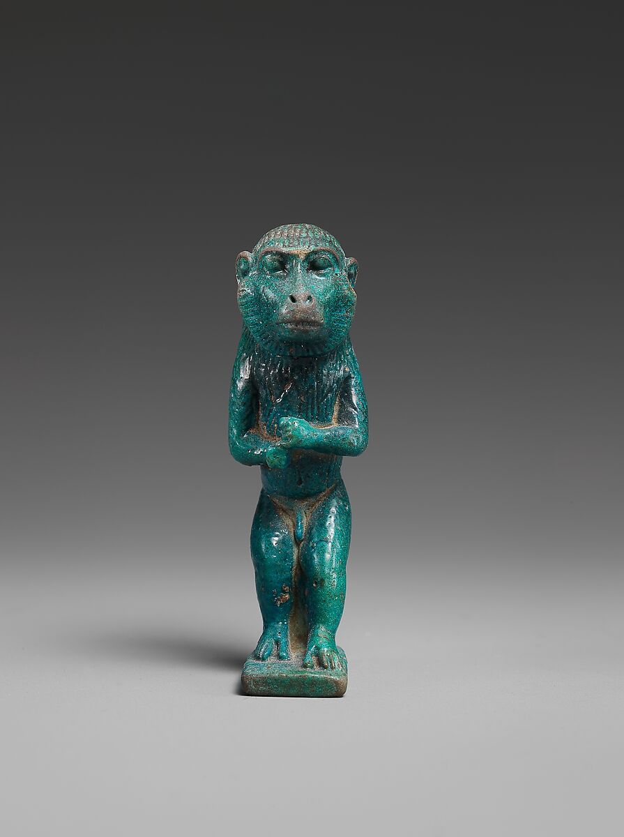 Standing Monkey Amulet, Faience 