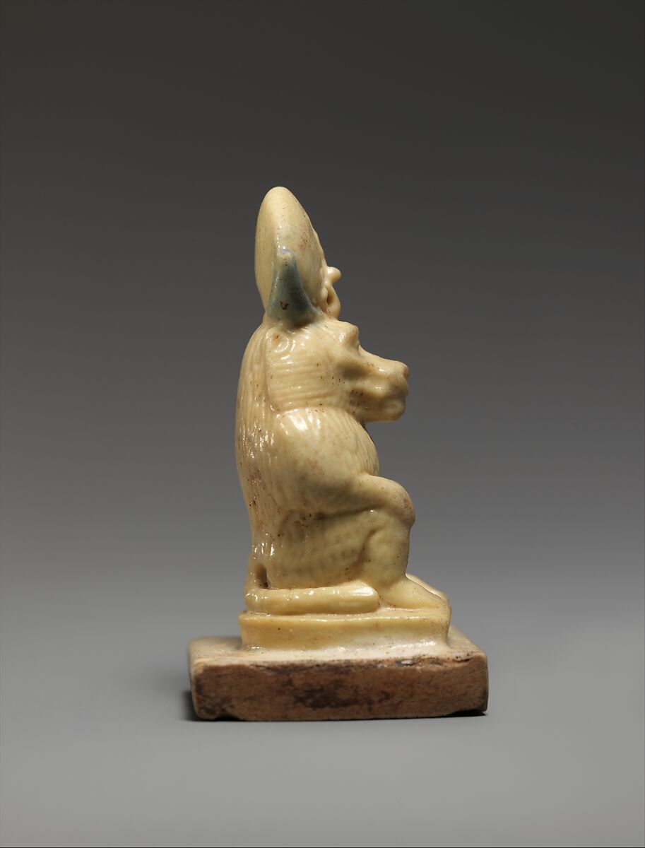 Amulet Depicting a Baboon Wearing a Lunar Disk and Uraeus, Faience