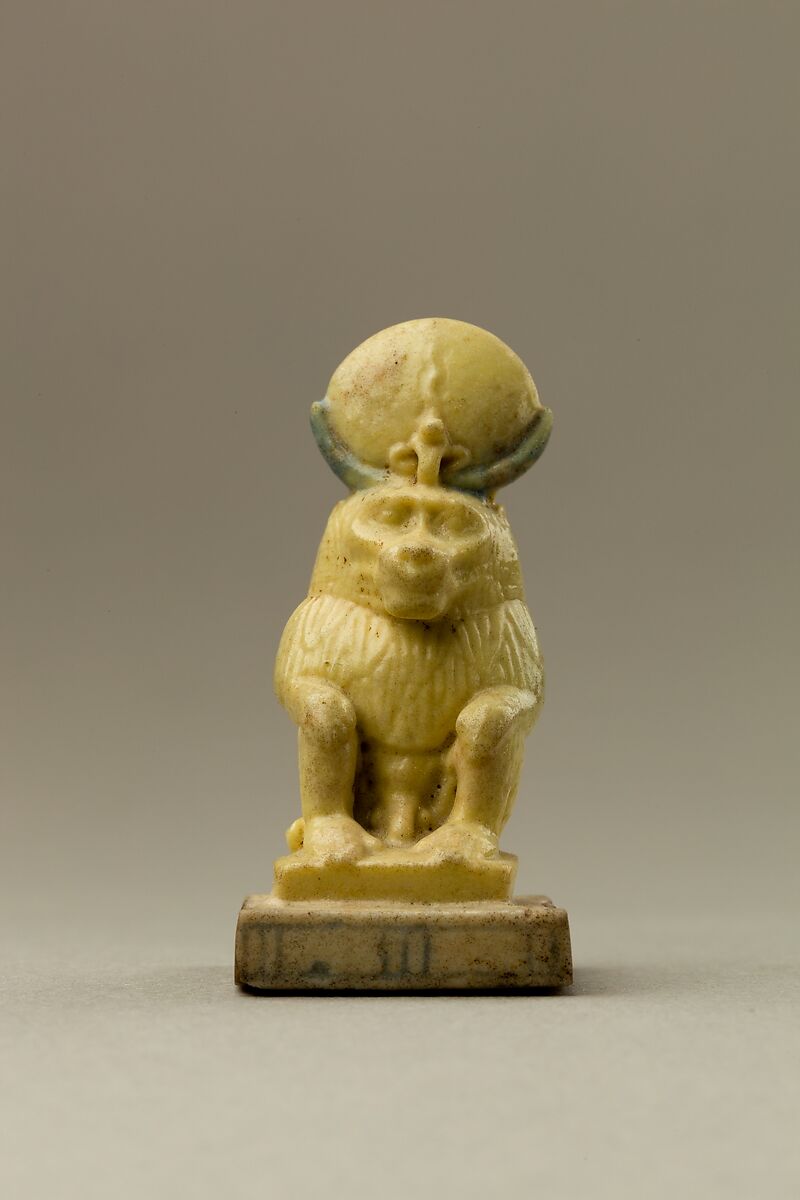 Amulet Depicting a Baboon Wearing a Lunar Disk and Uraeus, Faience