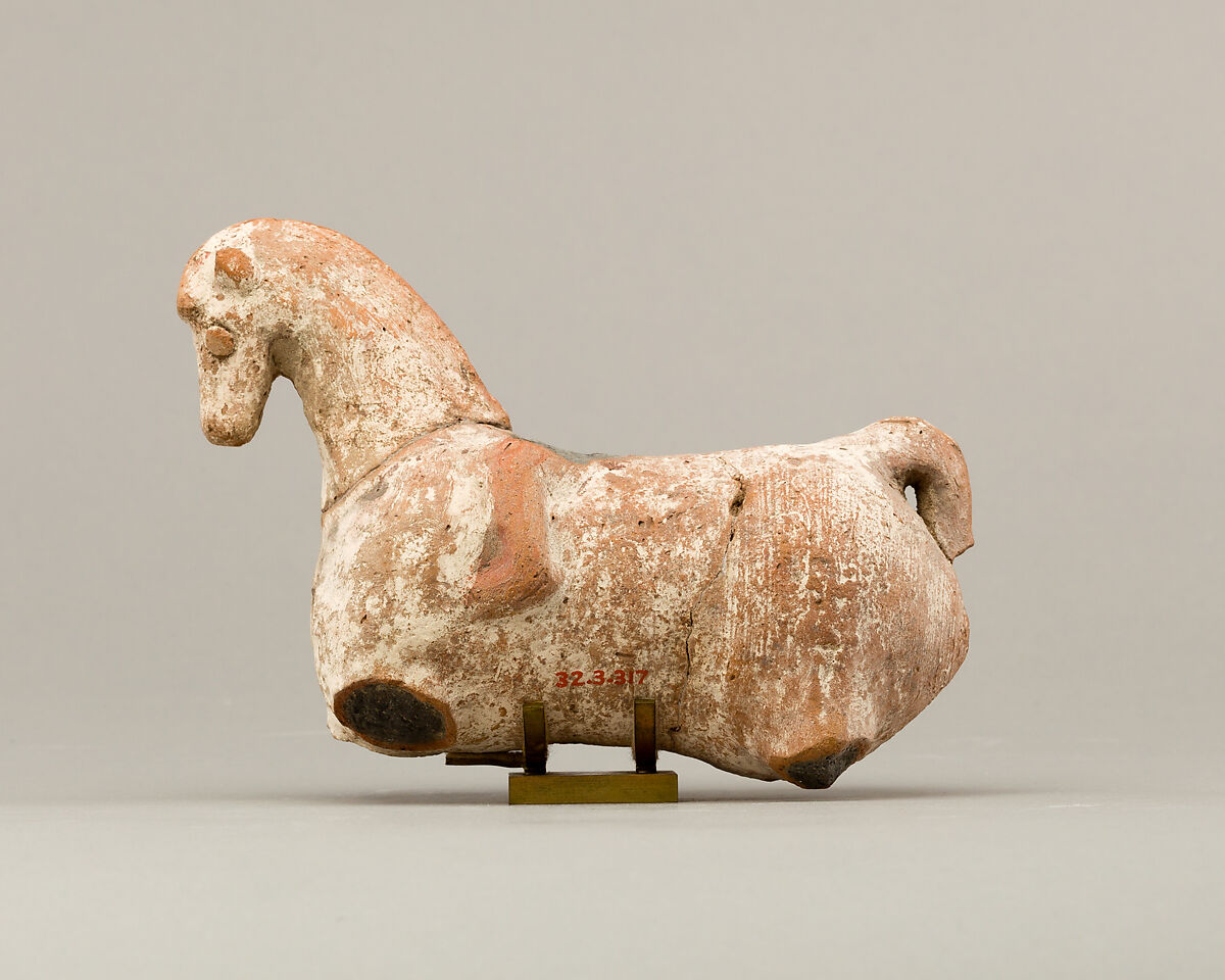 Horse Figurine, Pottery, traces of paint
