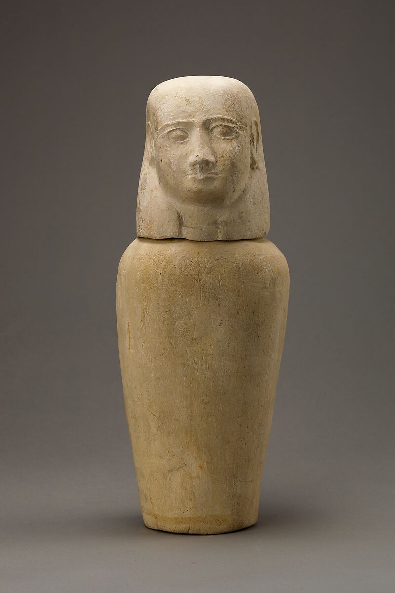 Canopic jar with human head, Limestone 