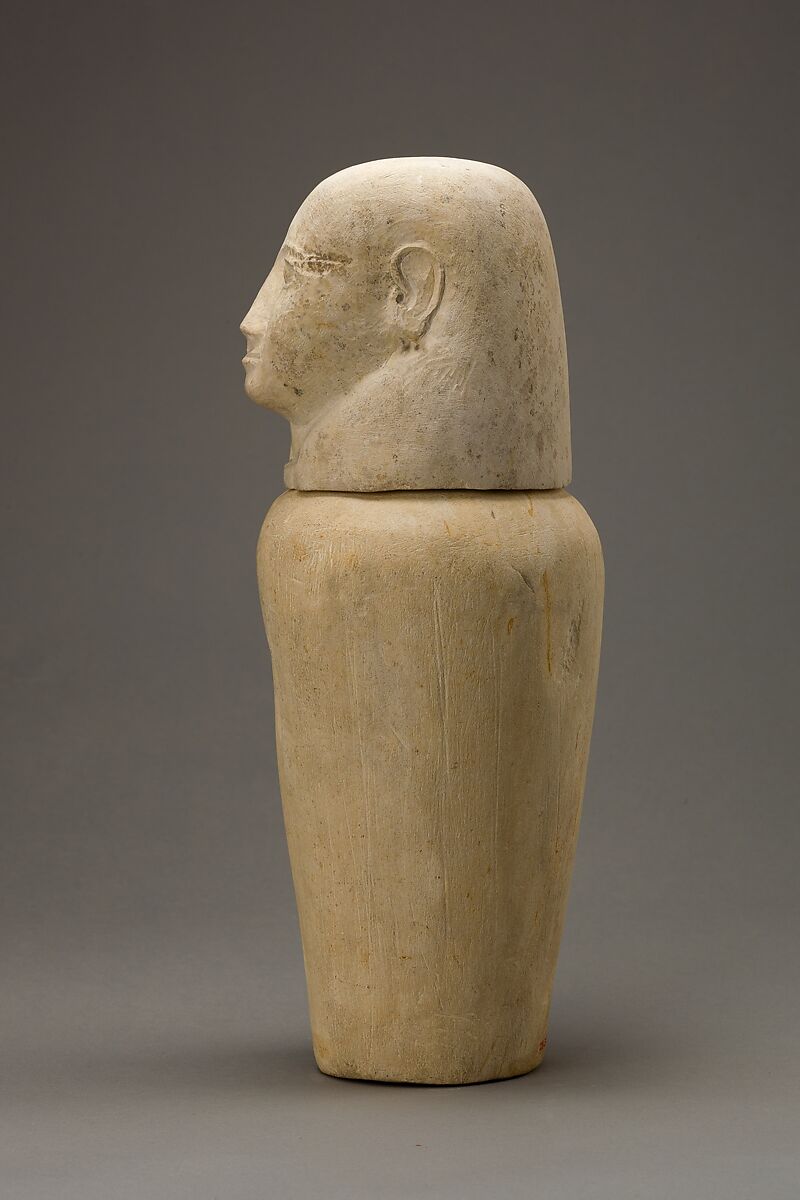 Canopic jar with human head, Limestone