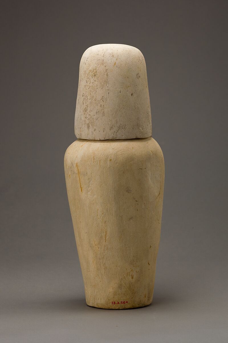 Canopic jar with human head, Limestone