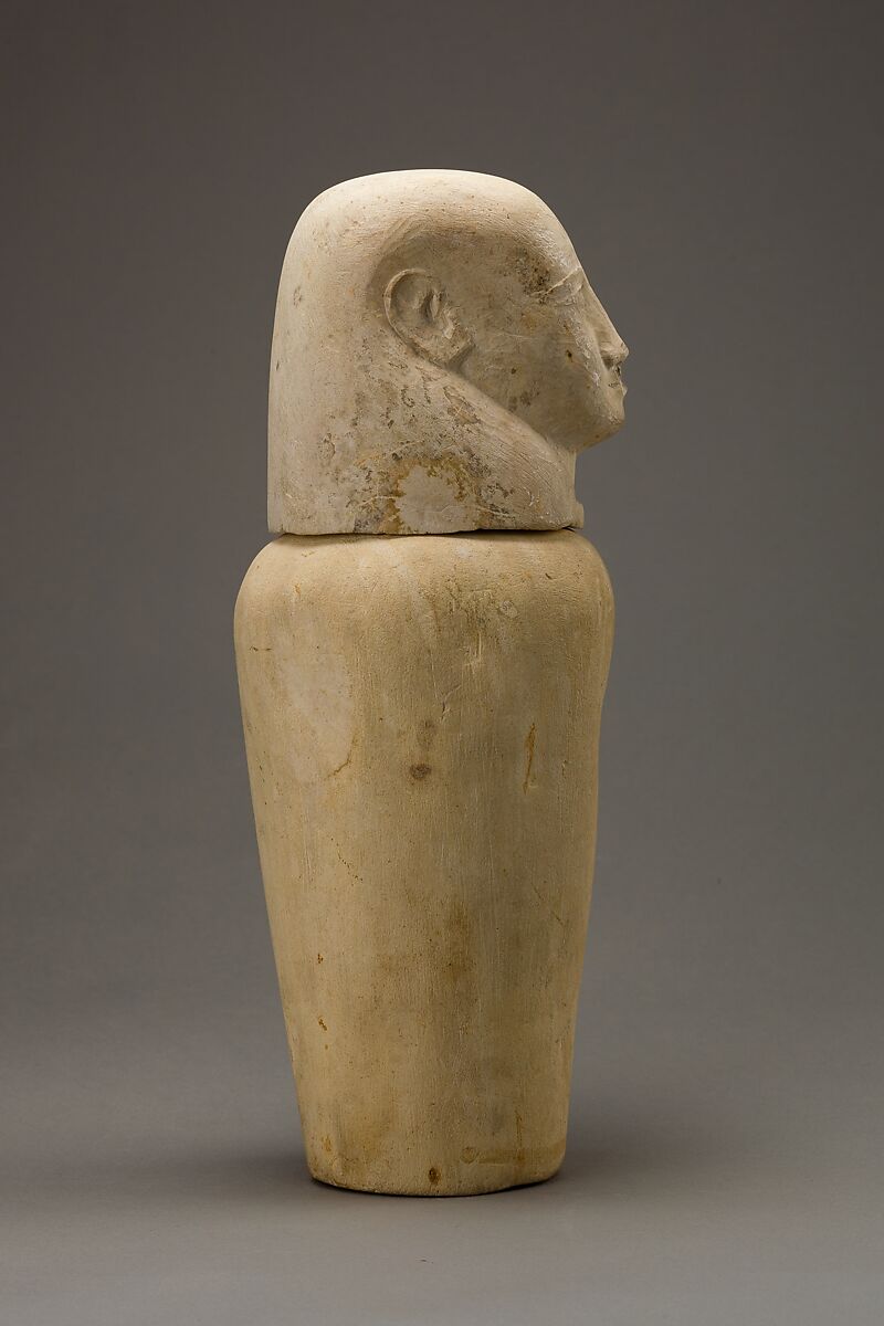 Canopic jar with human head, Limestone