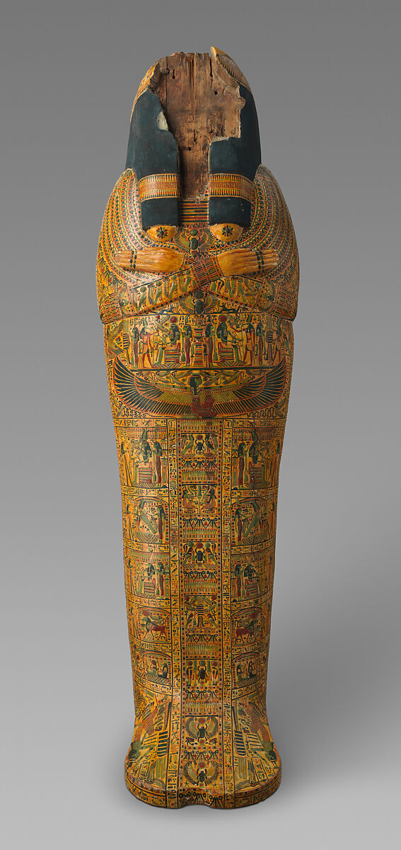 Inner Coffin of the Singer of Amun and Royal Daughter Nauny, Coniferous wood, Sycomore wood, mud, glue, paste paint, varnish, linen 
