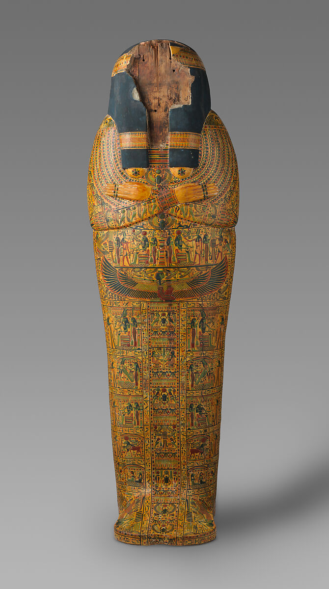 Inner Coffin of the Singer of Amun and Royal Daughter Nauny, Coniferous wood, Sycomore wood, mud, glue, paste paint, varnish, linen