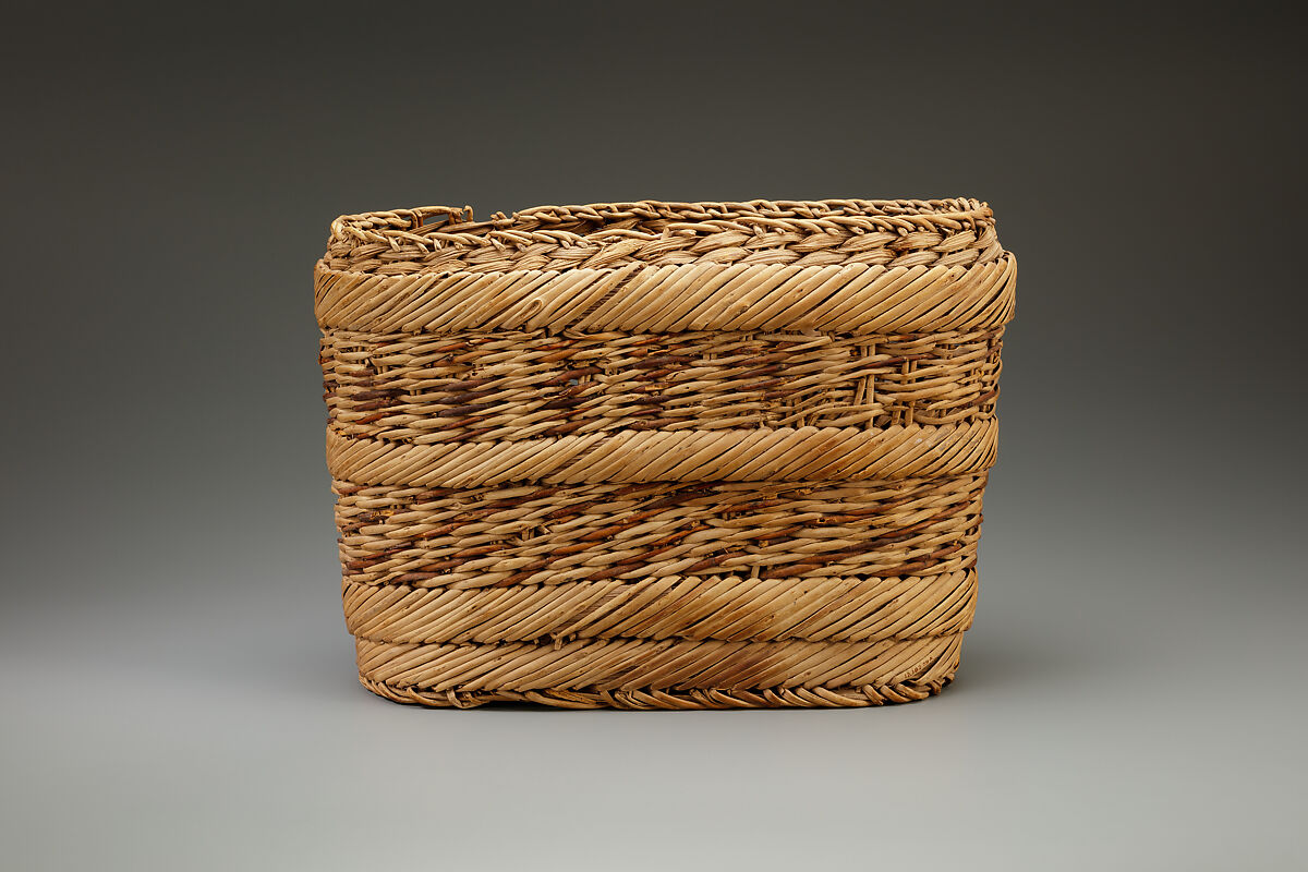 Basket, divided to hold three bottles, Basketry 