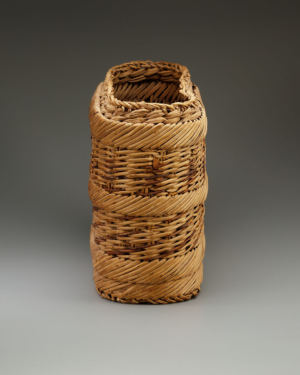 Basket, divided to hold three bottles, Basketry