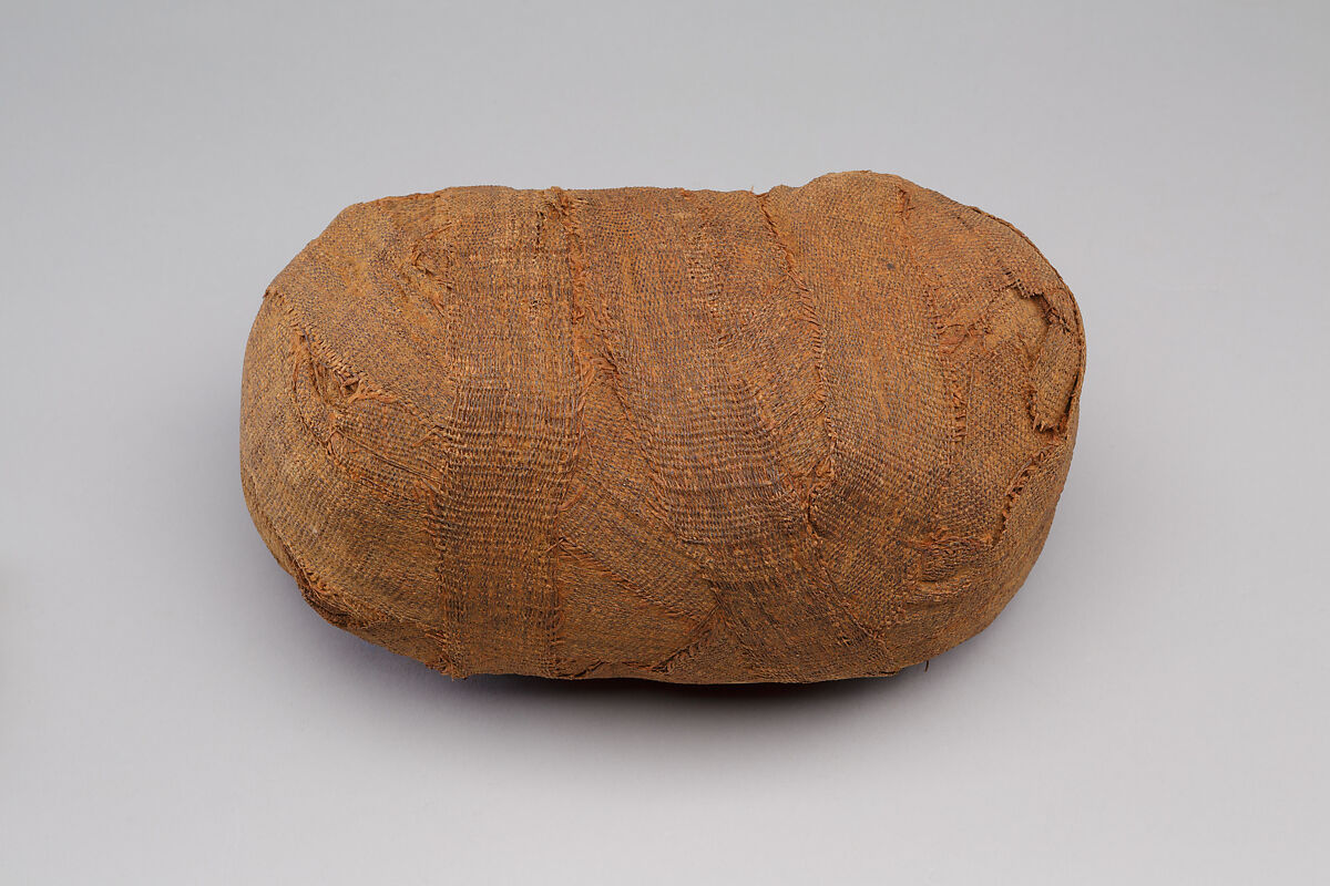 Falcon Box with Wrapped Contents, Painted and gilded wood, linen, resin, feathers