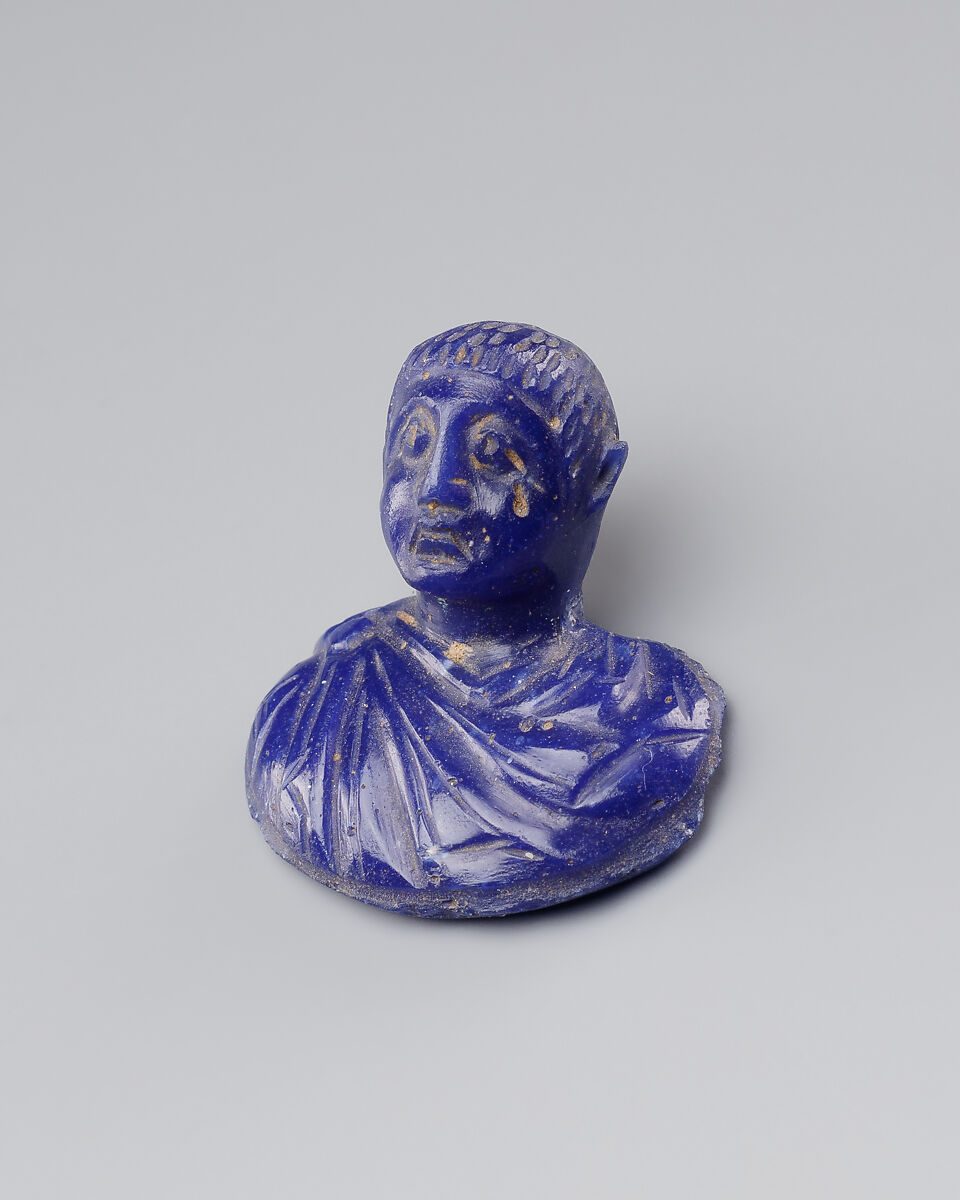 Miniature Bust of a Member of the Constantian Dynasty, Dark blue glass