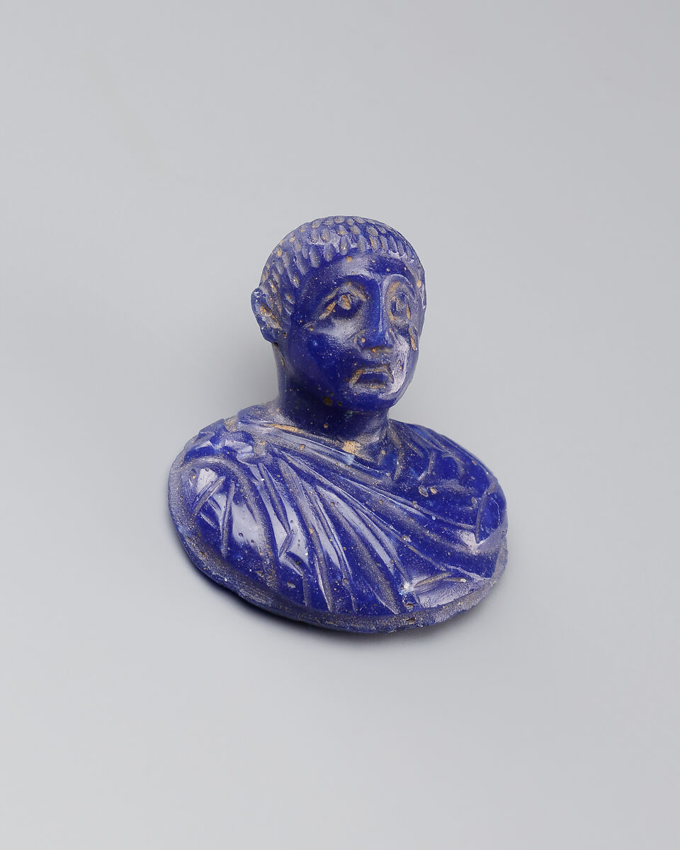 Miniature Bust of a Member of the Constantian Dynasty, Dark blue glass
