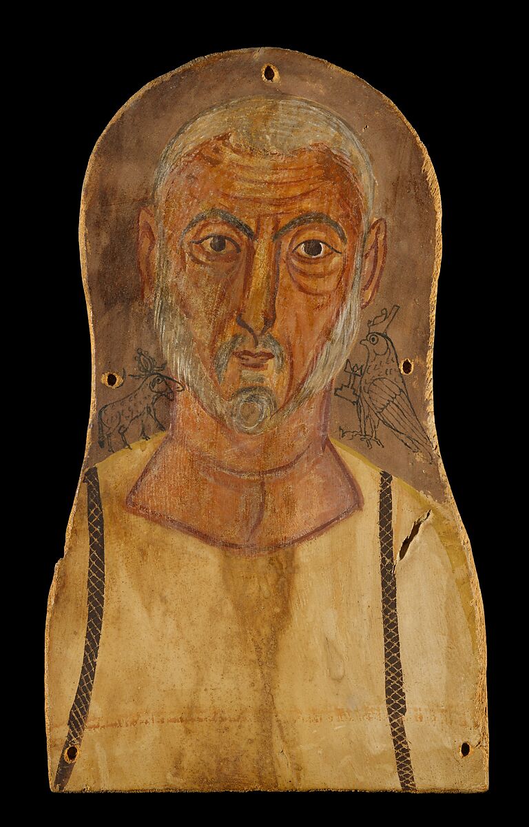 Elderly Man Flanked by Egyptian Gods, Tempera on sycomore wood 