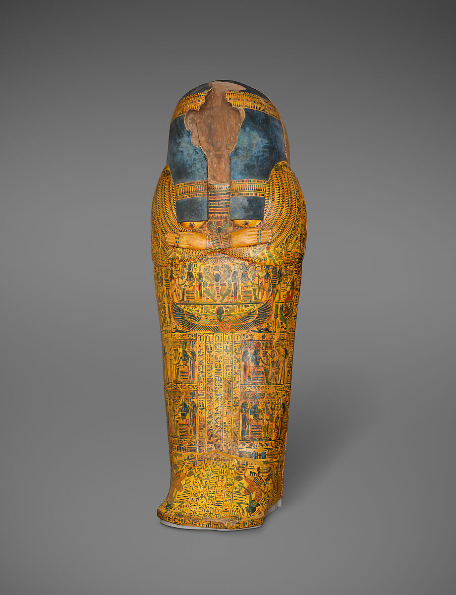 Outer Coffin of the Singer of Amun Nauny, Sycomore wood, mud, glue, stucco, paint, varnish, plaster 