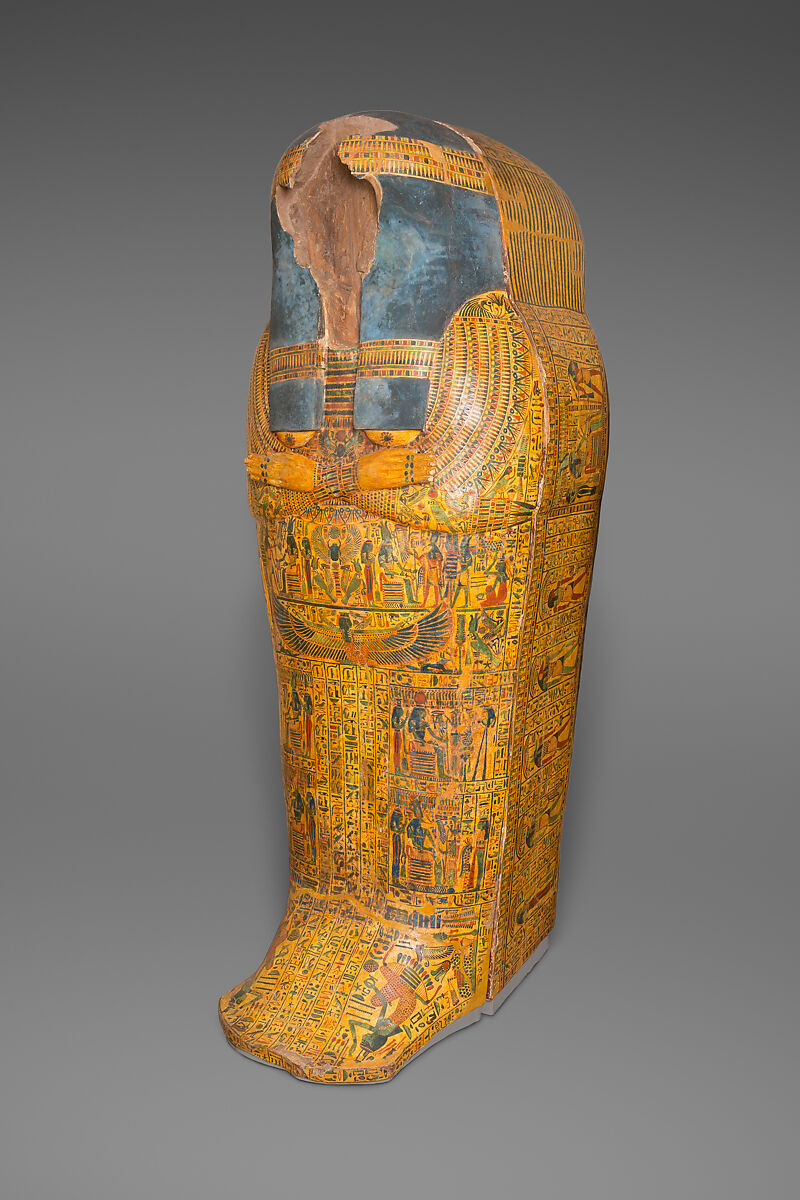 Outer Coffin of the Singer of Amun Nauny, Sycomore wood, mud, glue, stucco, paint, varnish, plaster