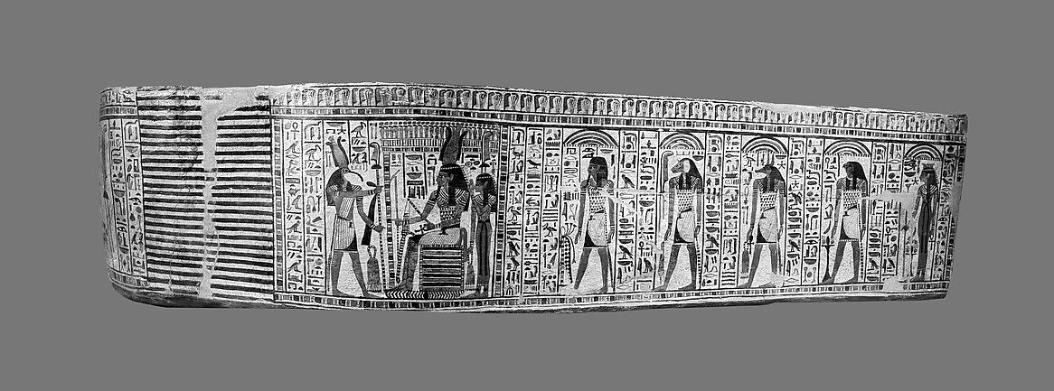 Outer Coffin of the Singer of Amun Nauny, Sycomore wood, mud, glue, stucco, paint, varnish, plaster