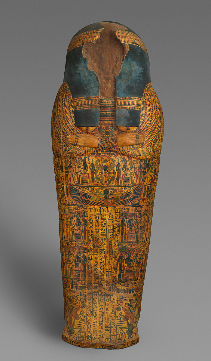 Outer Coffin of the Singer of Amun Nauny, Sycomore wood, mud, glue, stucco, paint, varnish, plaster