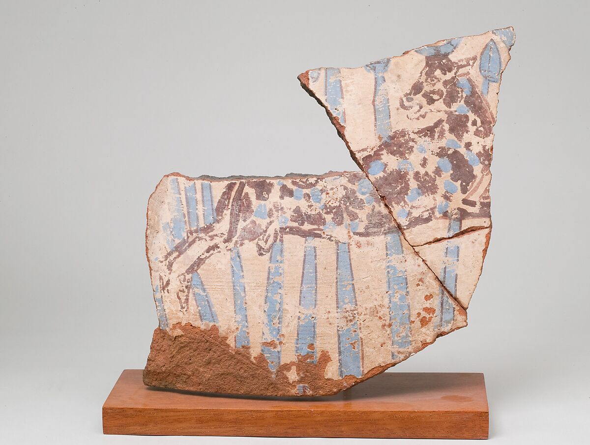 Blue-Painted Jar Fragment from Malqata, Pottery, slip, paint 