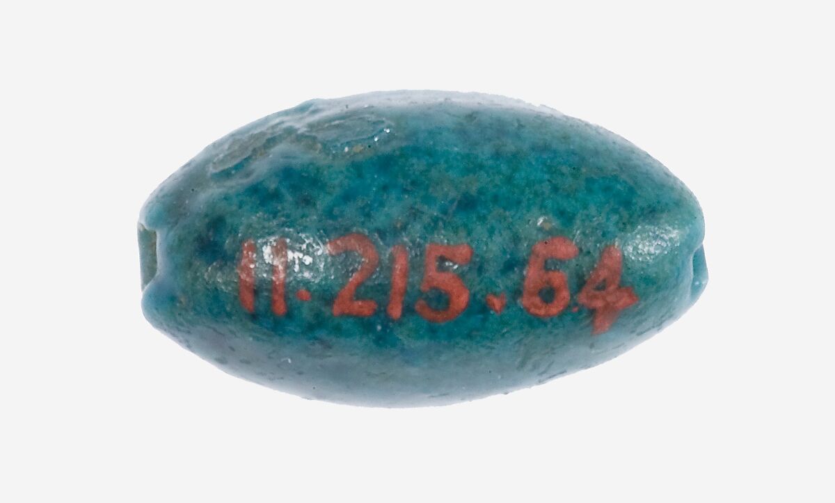 Cowroid Seal with Maat inscription, Faience, Prussian blue