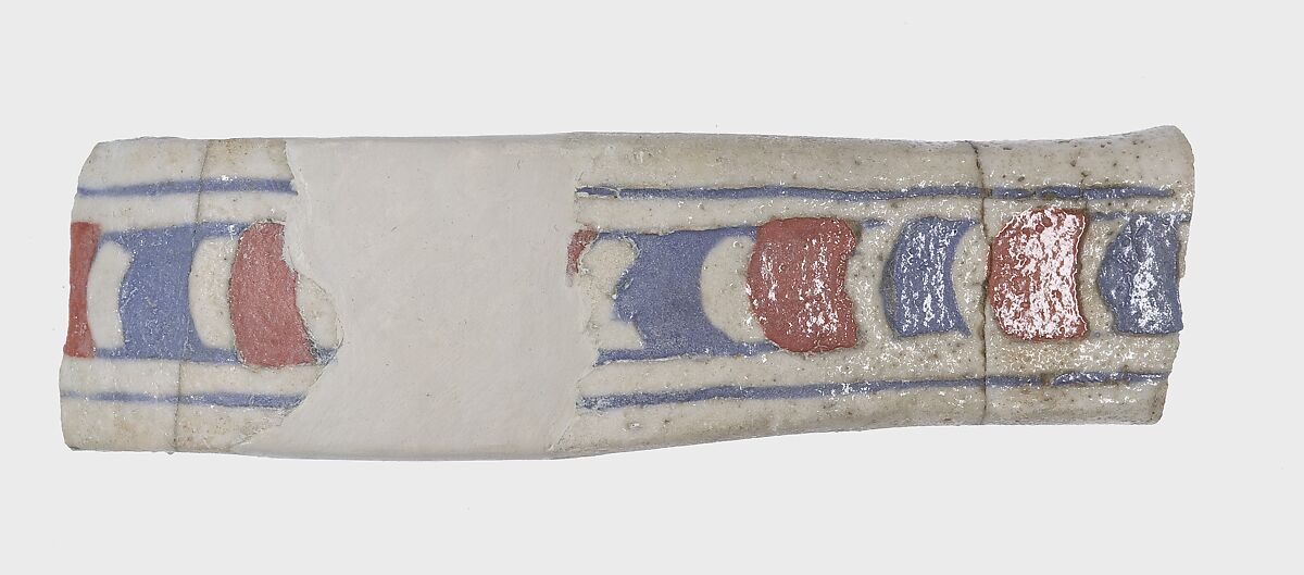 Part of Vase Handle, Faience, white with red and blue decoration 