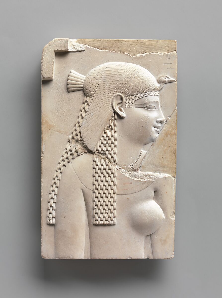 Plaque Depicting a Goddess or Queen, and on Opposite Side a King, Limestone, paint 