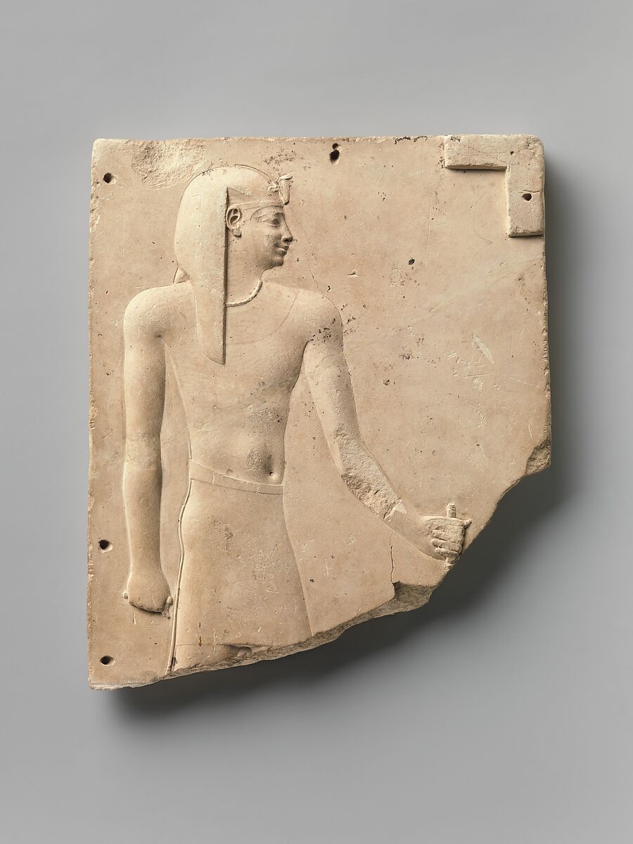 Plaque depicting a goddess, king on opposite side, Limestone