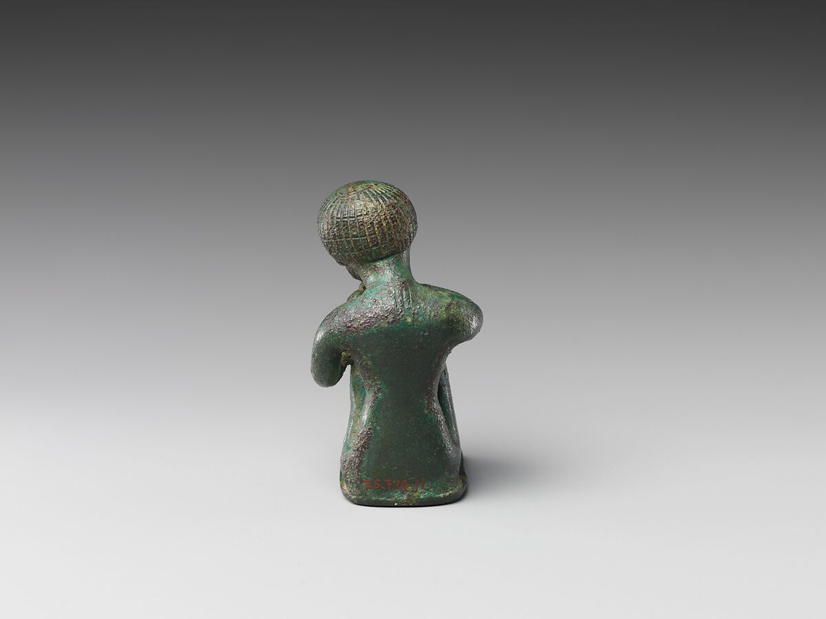 Man squatting with head resting on his hands on his knees, Leaded bronze