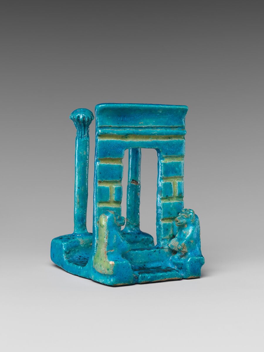 Gateway to a shrine, preceded by two baboons, Faience