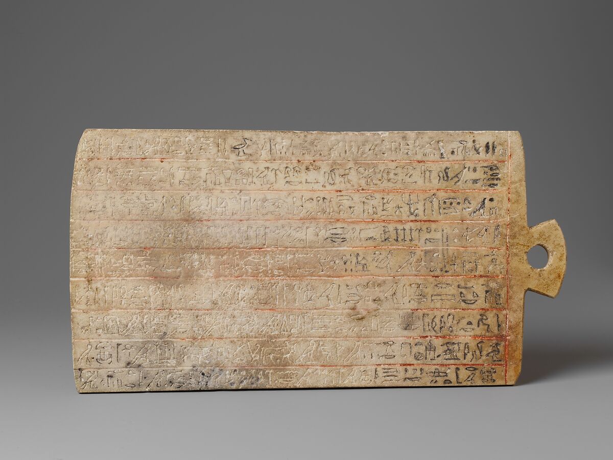 Funerary Tablet of Horpaa, priest at Hermopolis and son of Djehutyhor, Egyptian alabaster (travertine), paint