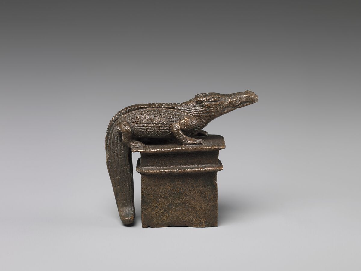 Crocodile on a shrine-shaped base, Cupreous metal