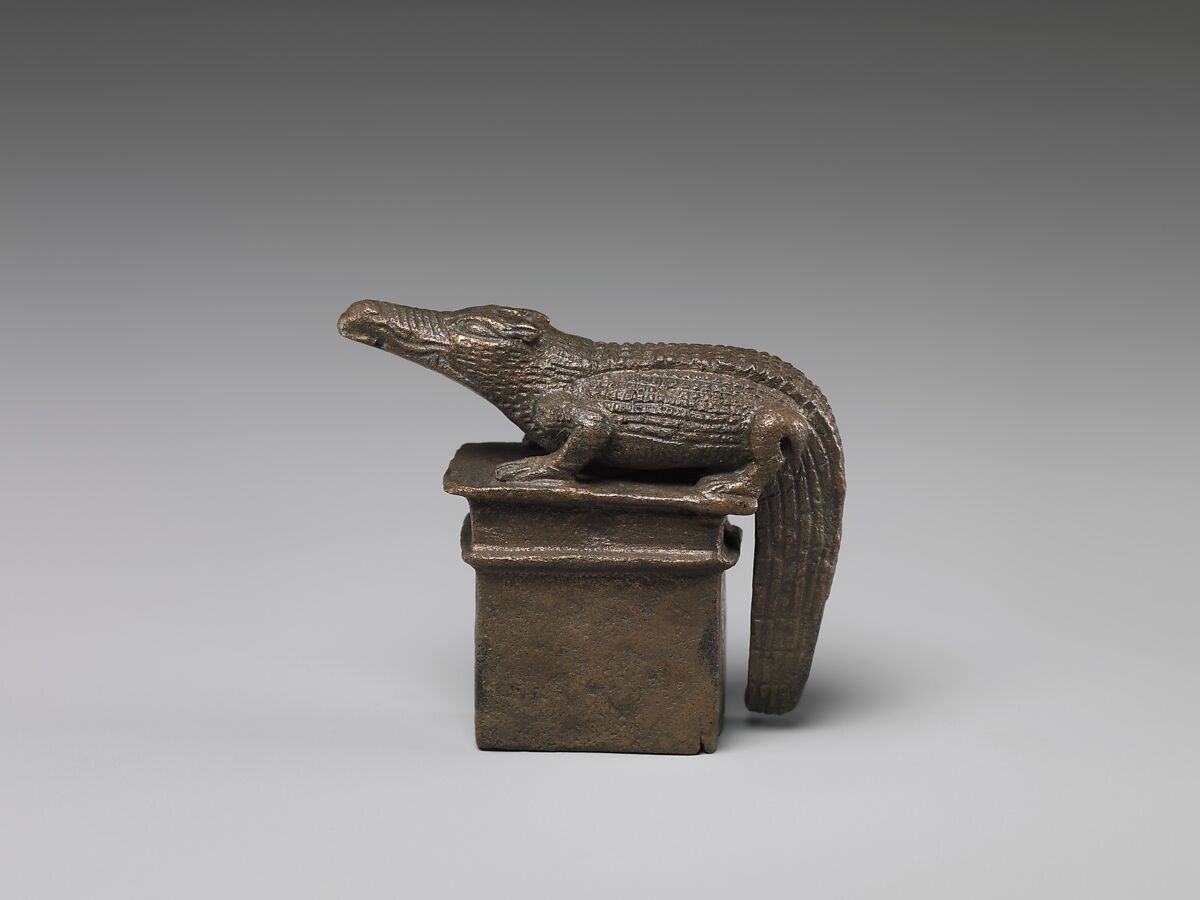 Crocodile on a shrine-shaped base, Cupreous metal