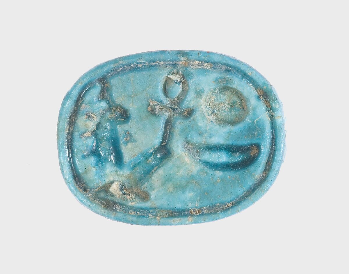 Scarab with the Throne Name of Amenhotep III, Mica schist, glazed 