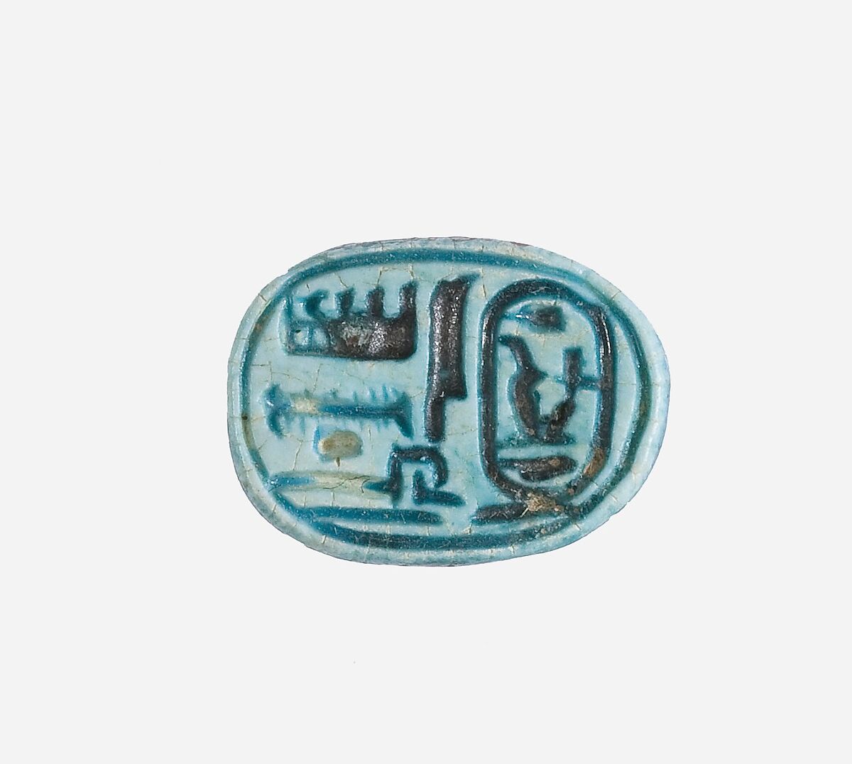 Scarab Inscribed for Amenhotep III, Mica schist, glazed 
