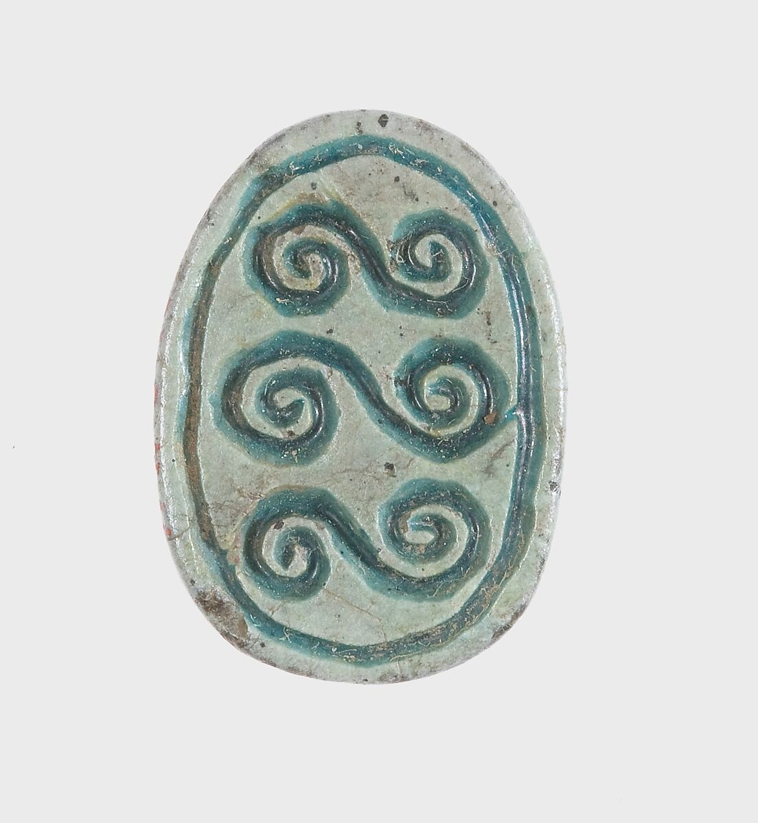 Scarab Inscribed with S-Shaped Spirals, Steatite, glazed 