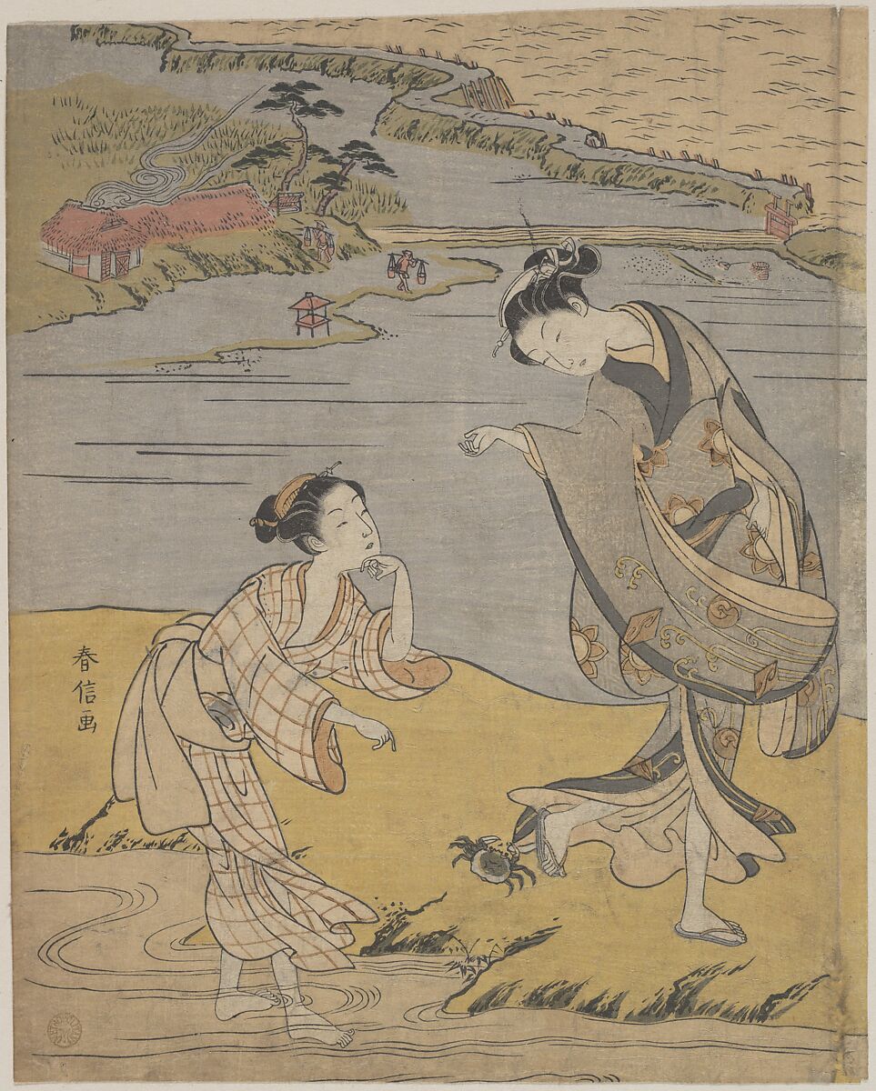 The Clinging Crab, Suzuki Harunobu (Japanese, 1725–1770), Woodblock print; ink and color on paper, Japan 