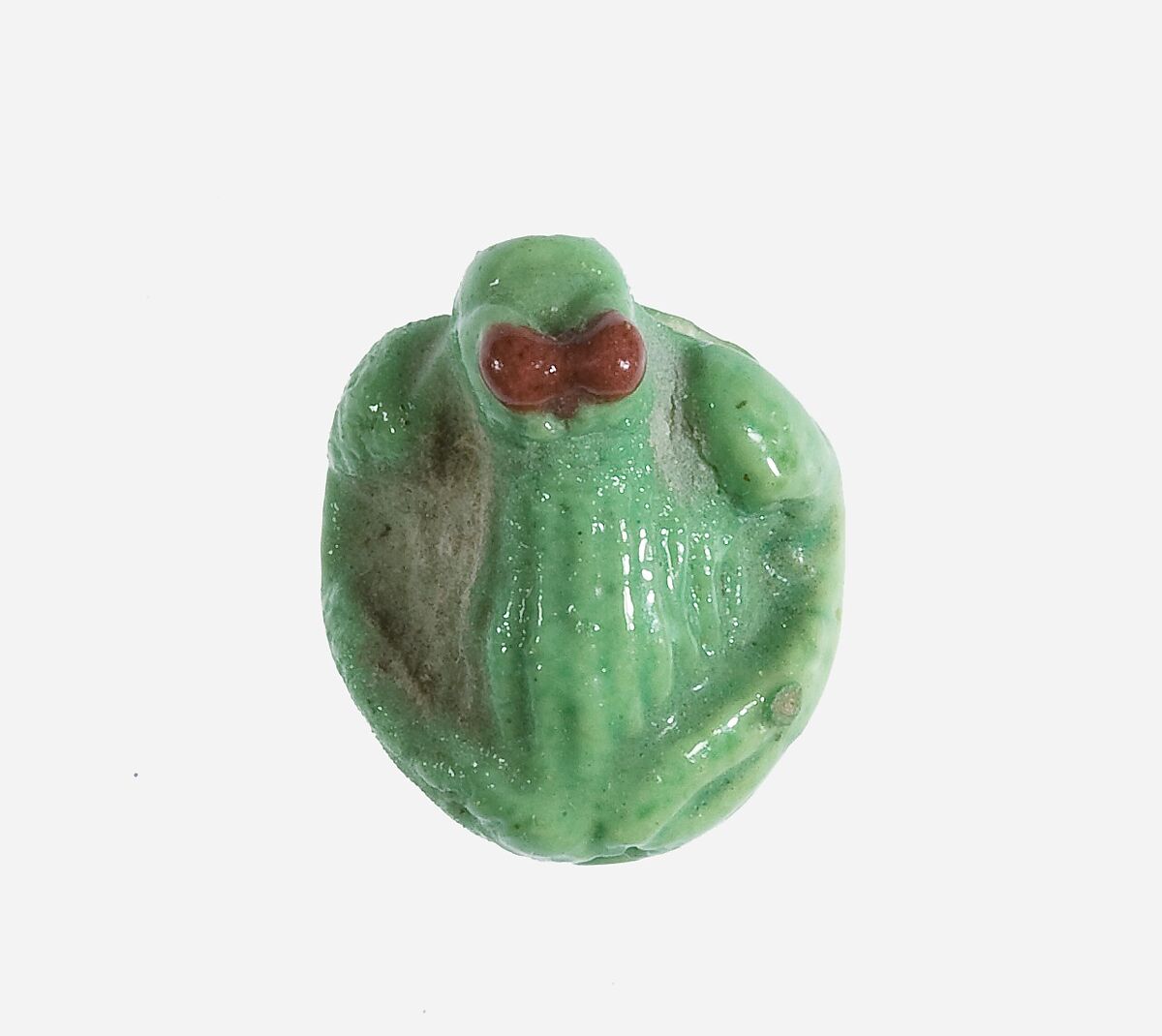 Frog Seal Amulet with the Hieroglyphs Nefer and Maat on the Base, Faience 