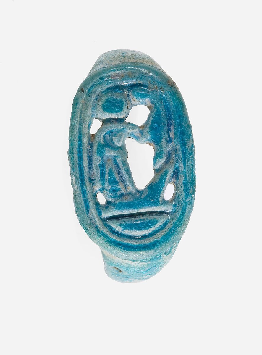 Pierced Ring, Prenomen of Amenhotep III, Faience, blue 