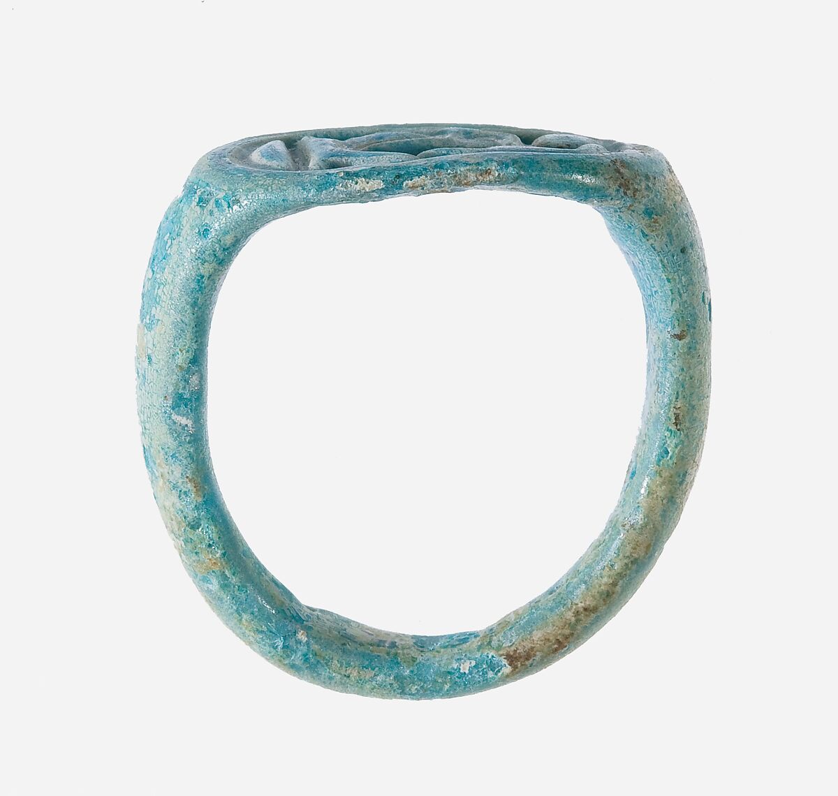 Pierced Ring, Prenomen of Amenhotep III, Faience, blue
