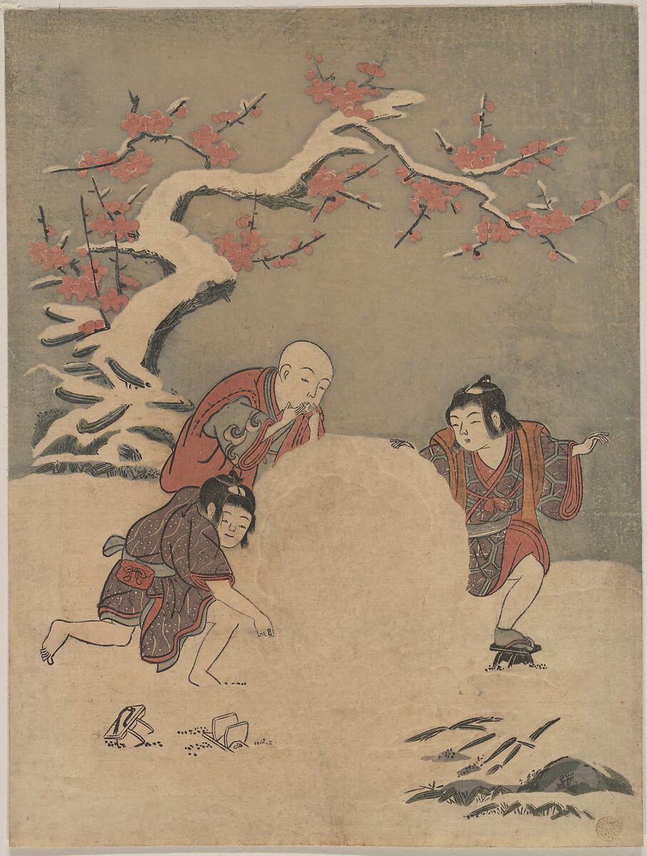 The Snow Ball, Suzuki Harunobu, Woodblock print; ink and color on paper, Japan 