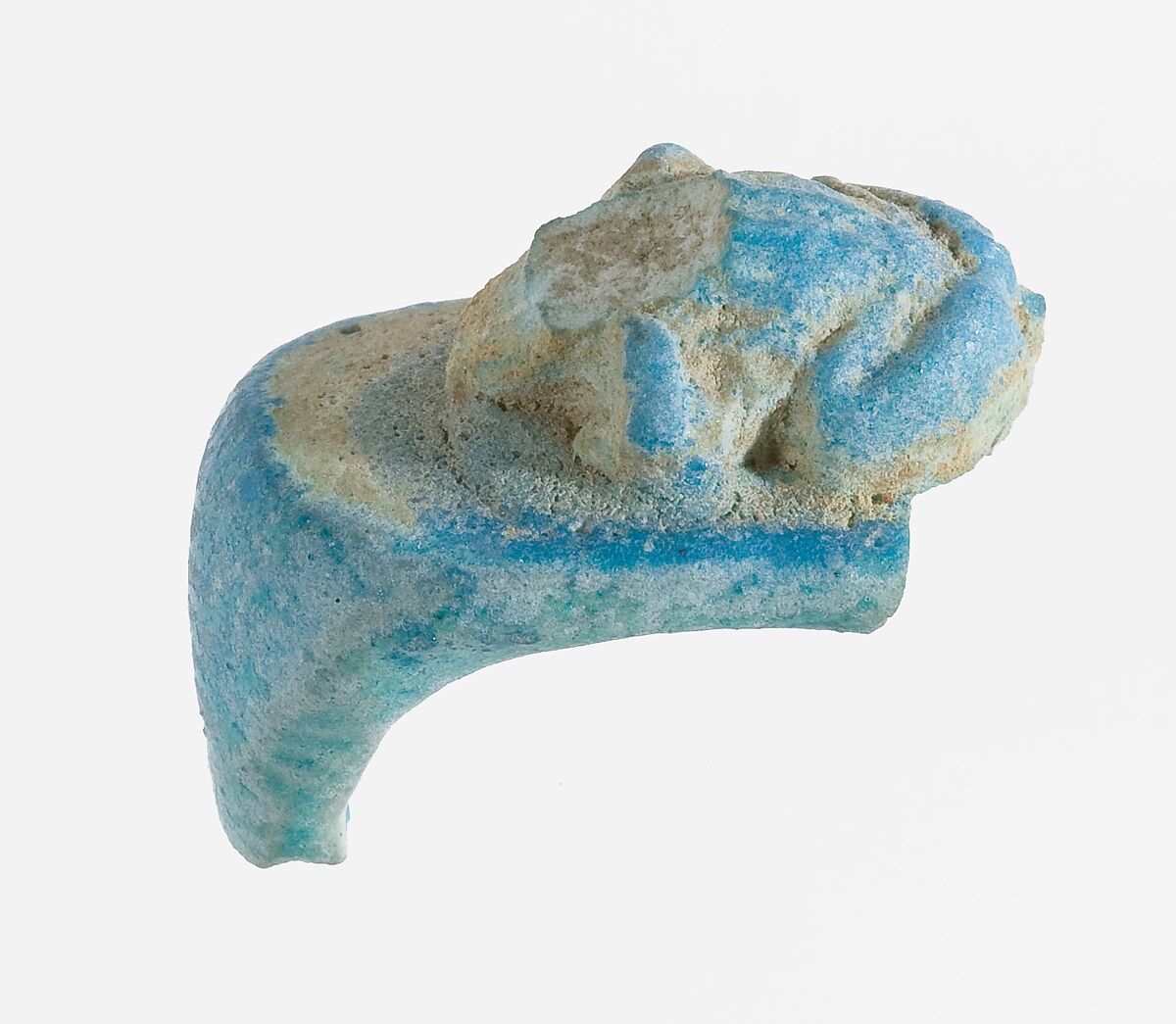 Frog Ring Fragment, Faience, blue, green