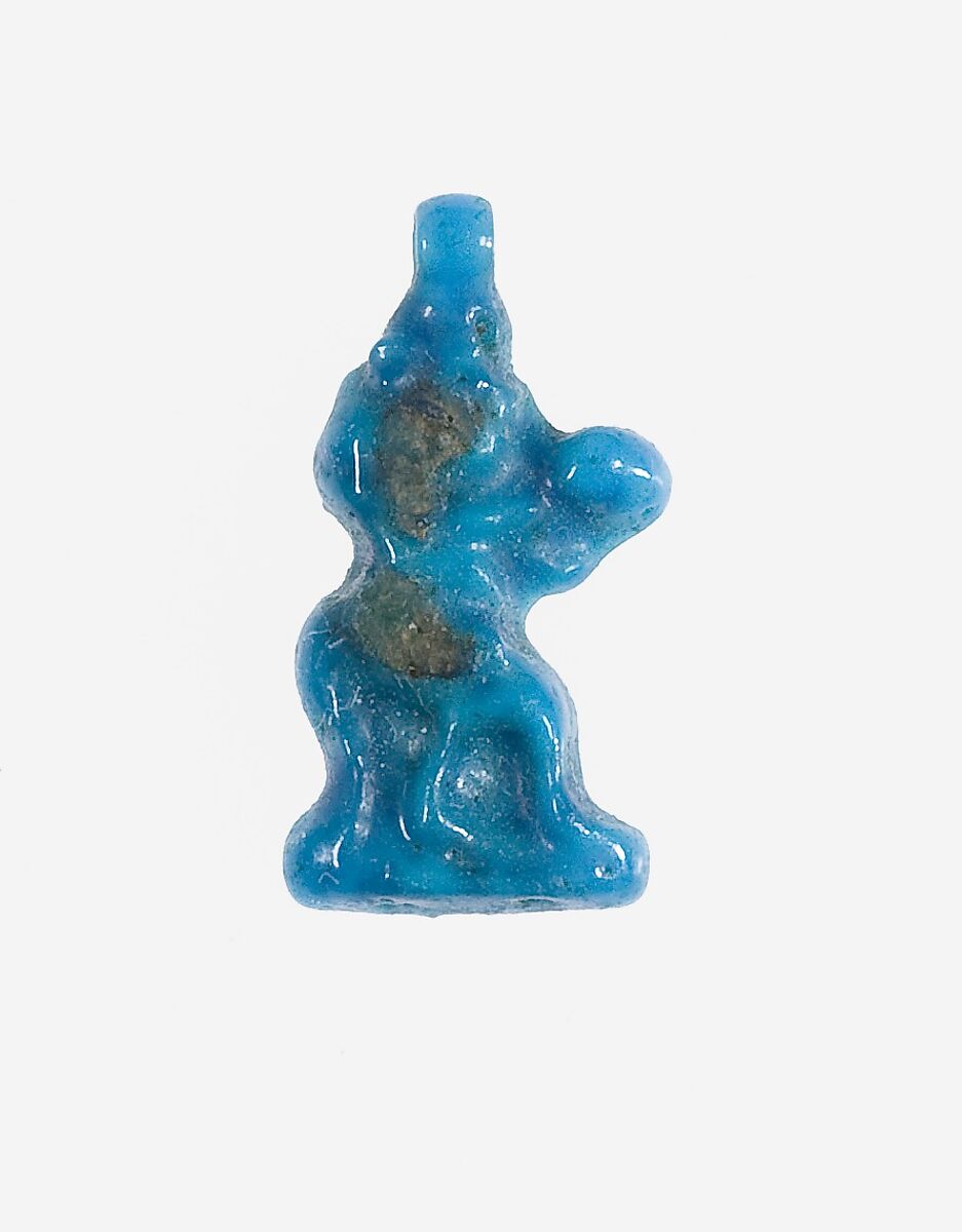 Amulet of Bes with tambourine, Faience 