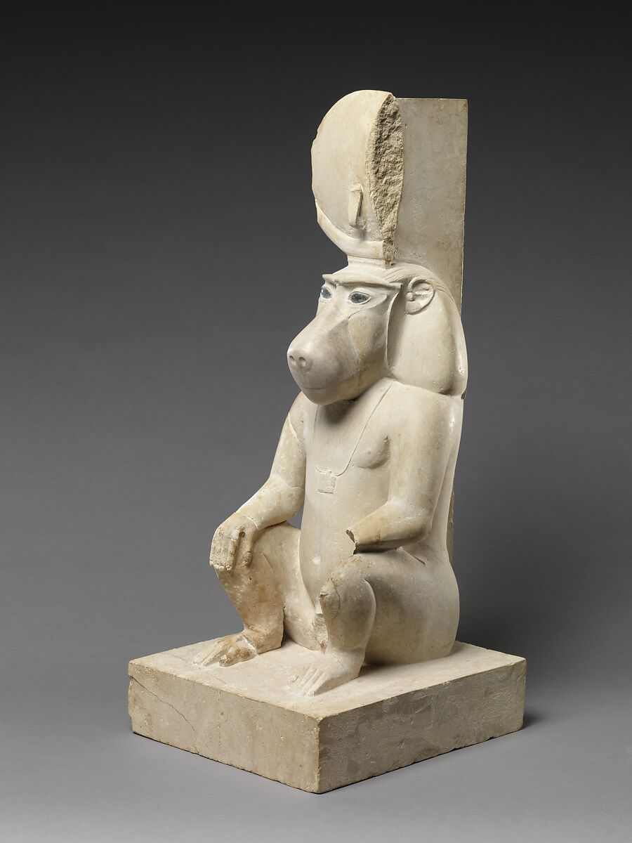 Statue of a seated baboon, Limestone, paint