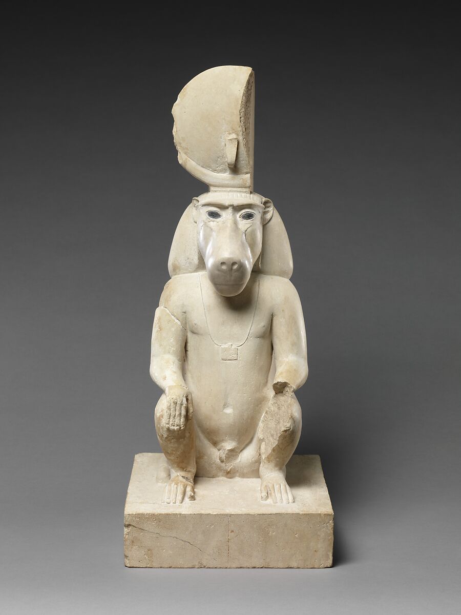 Statue of a seated baboon, Limestone, paint 