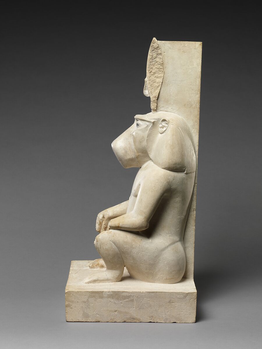 Statue of a seated baboon, Limestone, paint