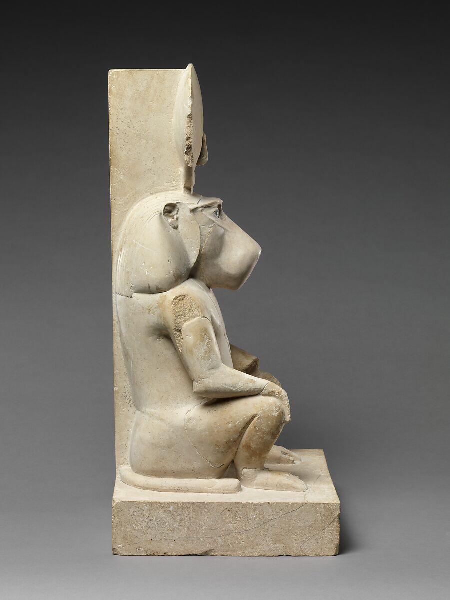 Statue of a seated baboon, Limestone, paint