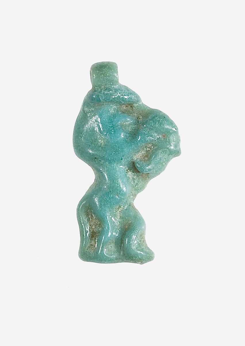 Amulet of Bes with tambourine, Faience 