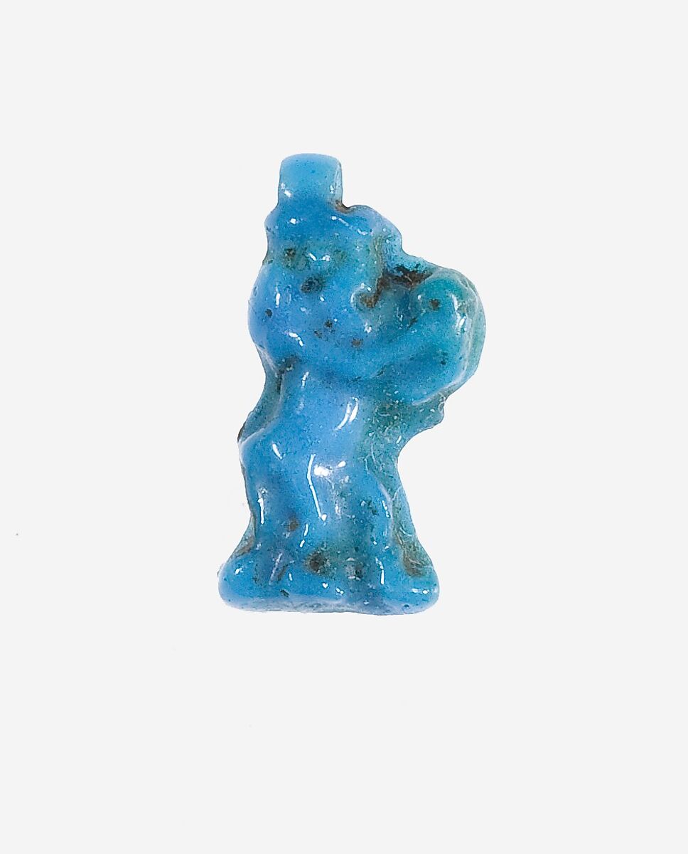 Amulet of Bes with tambourine, Faience 