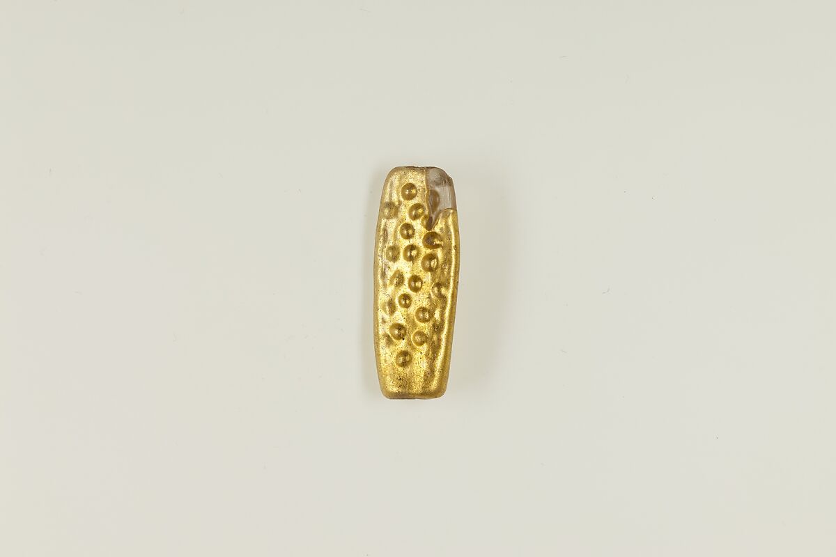 Bead with figure of Harpokrates, Glass, gold foil