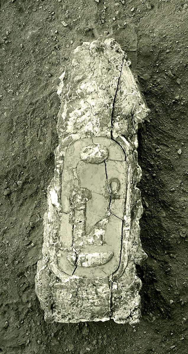 Reconstruction of a Cartouche of Amenhotep III, Faience, modern plaster and gold paint