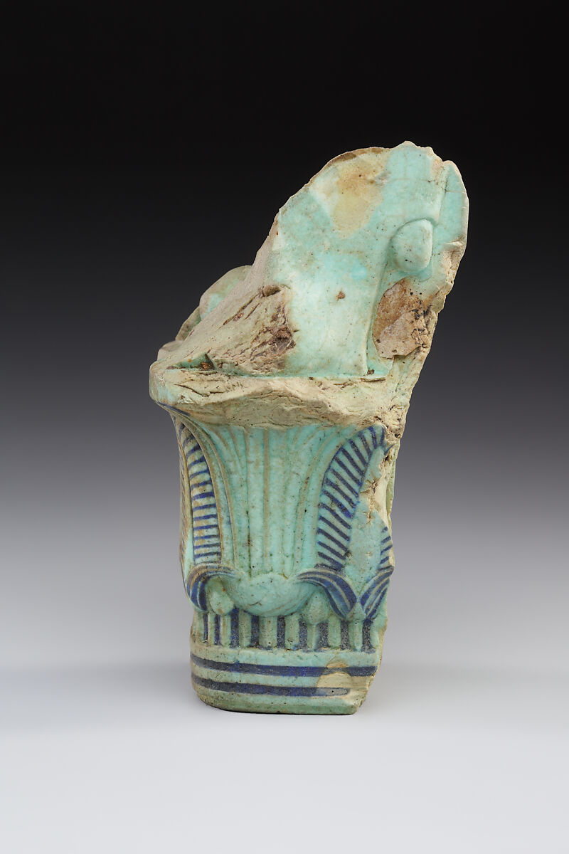 Lower part of furniture leg with lion feet and frustrum, Faience